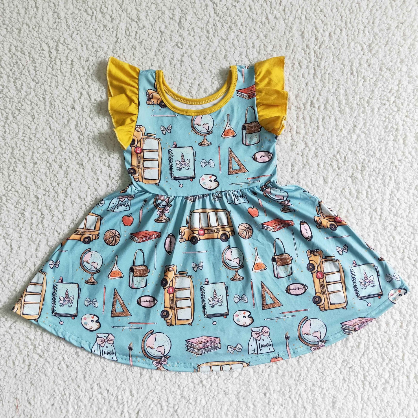 baby girl's yellow and blue dress for back to school