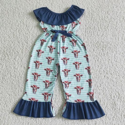 girl’s blue cow stripe jumpsuit