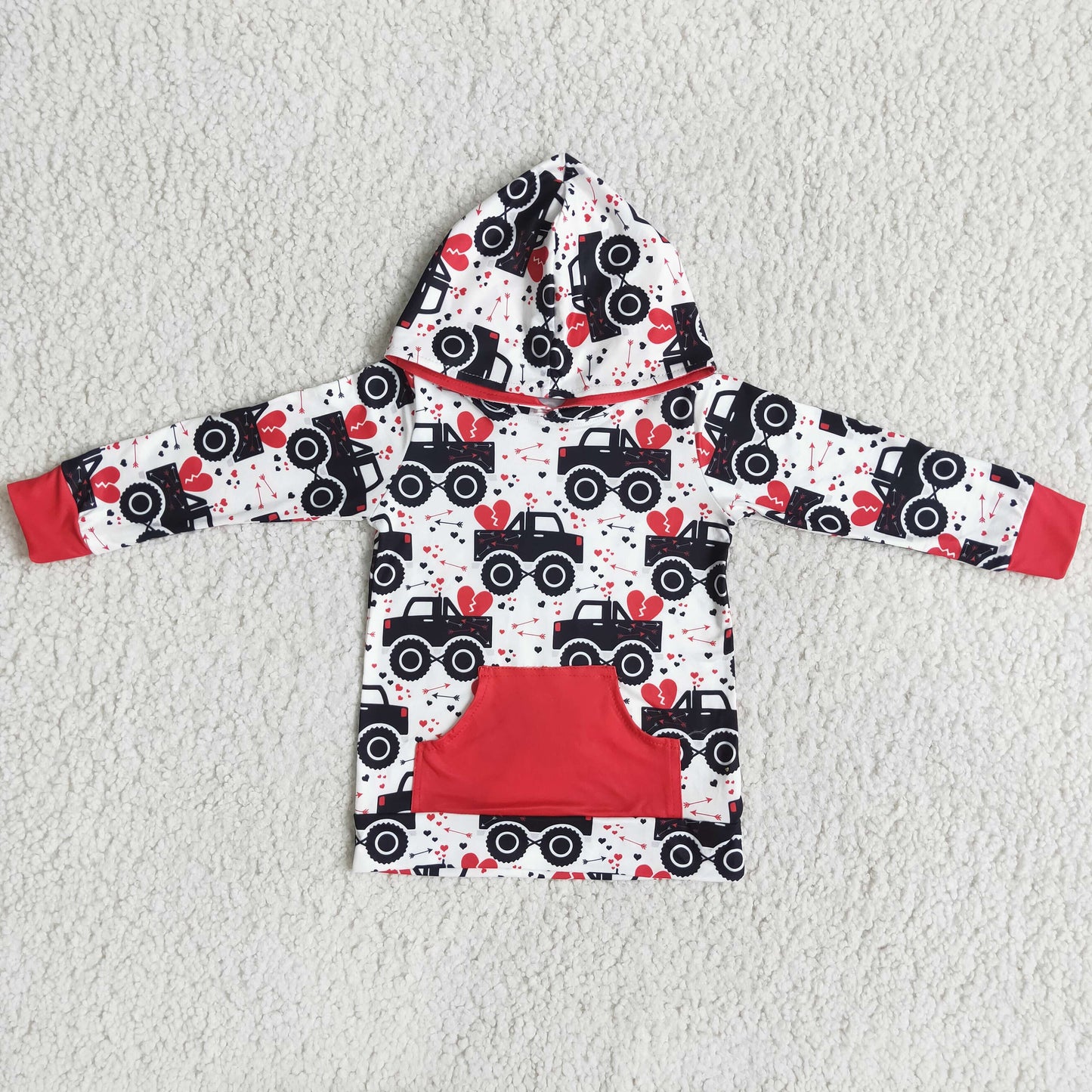 Heart Truck Hoodie Top with Pocket for Valentines