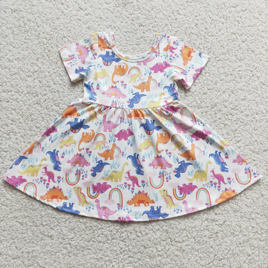 girls short sleeve dinosaur dress summer