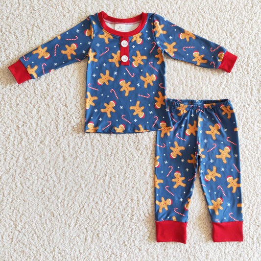 kids pajamas blue red gingerbread