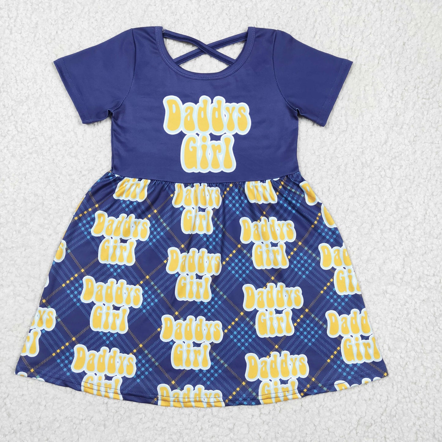 dark blue cross twirl dress daddy’s girl