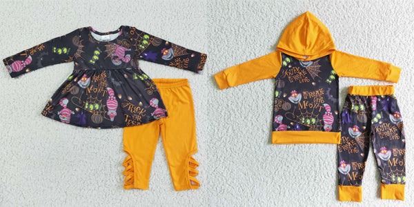 halloween trick or treat cartoon outfit mustard cross leggings set